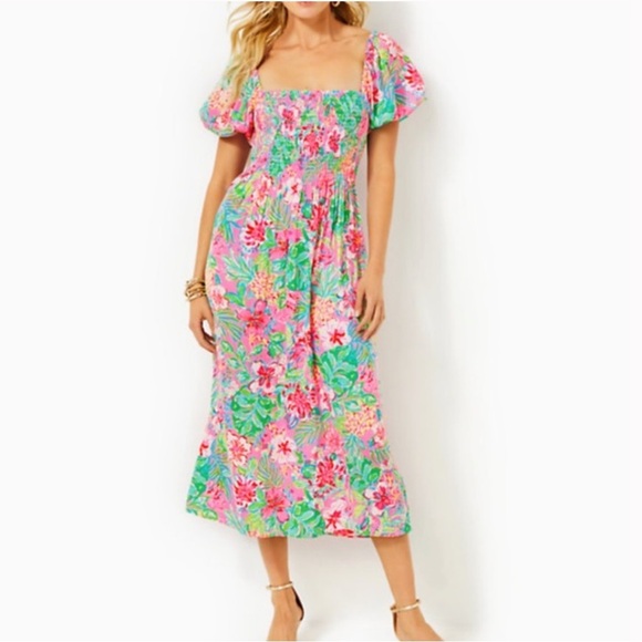 NWT Lilly Pulitzer Selah smocked midi dress journey to the jungle size M - Picture 1 of 12